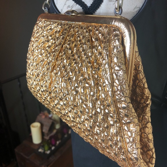 SALE💐VINTAGE (Japan 1950's) "M M" GOLD HANDBAG - Picture 15 of 16